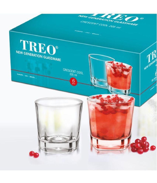 Treo By Milton Crescent Cool Glass, Set of 6, 205 ml Each. Transparent | Party Glass | Juice Glass | Dishwasher Safe | Water Glass