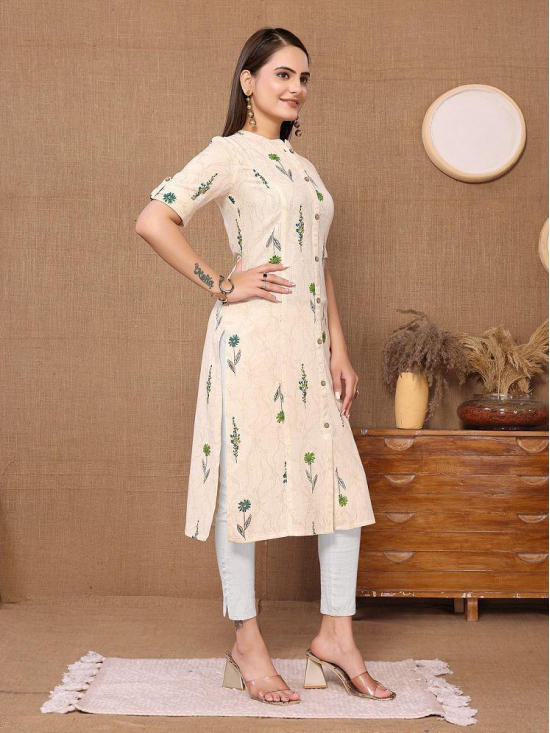 Rangita Women Cotton Flex Green Printed Calf Length A-line Kurti - None