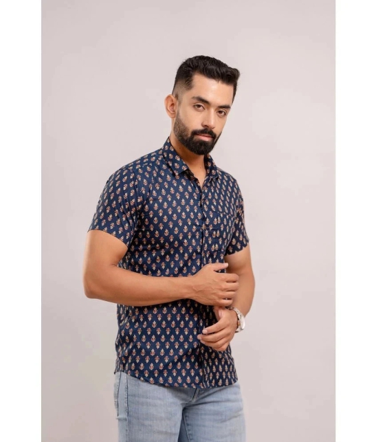 Frionkandy 100% Cotton Regular Fit Printed Half Sleeves Mens Casual Shirt - Navy ( Pack of 1 ) - None