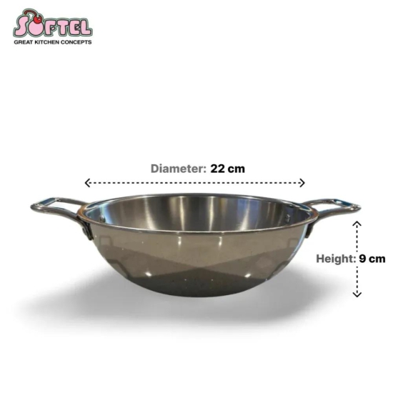 Softel Tri-Ply Stainless Steel kadhai with Removable Handle | Gas & Induction Compatible | Silver | 1 Pc 24 cm