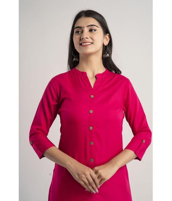 MAUKA - Pink Rayon Womens Front Slit Kurti ( Pack of 1 ) - None