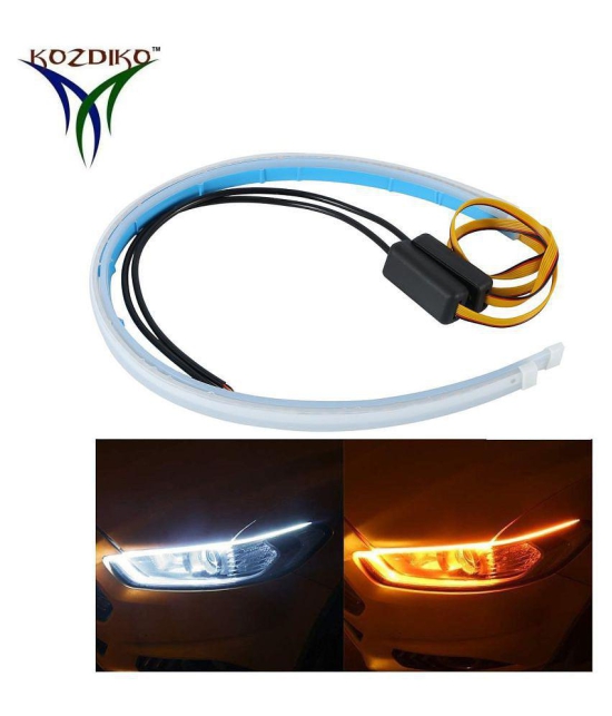 Kozdiko 60 CM Flexible White Daytime Running Light For Cars with Matrix Yellow Indicator with Turn Sequential Flow (60 cm, Set of 2 Pieces) ForHyundai Creta