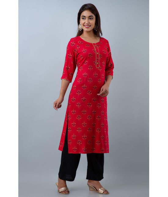 Doriya Red Rayon Kurti With Palazzo - Stitched Suit - None