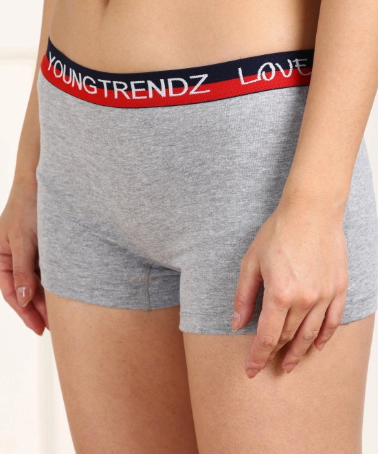 Young Trendz Women Love Elastic Boy  Short Grey Panty-XS / Grey