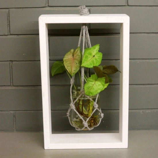 BARISH - Table Top Planter Wooden Frame (Single) | Handcrafted with Rubberwood | Wooden Frame with Glass Mason Jars | Indoor Planter with Stand 15.25 x 9.5 x 2 Inches