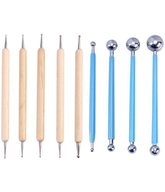 SHB 9 Piece Ball and Wooden Dotting Tool Set Embossing Stylus for Clay Pottery Ceramic Nail Art and Polymer Clay - Multi-Colour