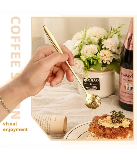 GEEO Gold Stainless Steel Dessert Spoon ( Pack of 4 ) - Gold