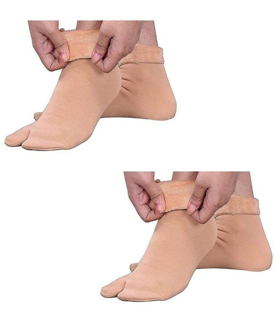 THRIFTKART - Beige Polyester Womens Thumb Socks ( Pack of 2 ) - None