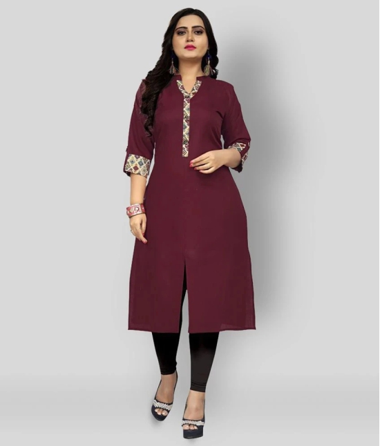 Rangrasiya - Maroon Cotton Blend Womens Front Slit Kurti ( Pack of 1 ) - 5XL