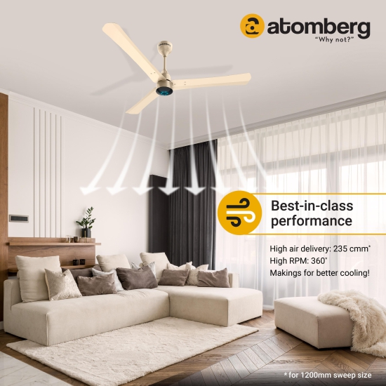 Atomberg Renesa+ 1200 mm BLDC Motor with Remote 3 Blade Ceiling Fan (Metallic Gold, Pack of 1)