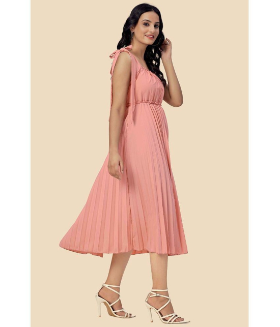 Glomee Crepe Solid Midi Women''s Fit & Flare Dress - Peach ( Pack of 1 ) - None