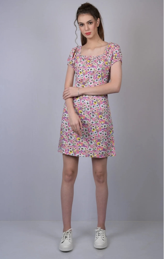 OWO THE LABEL Multicolored Flower Print Dress (OTL-DRS1011)-Multicolor / L