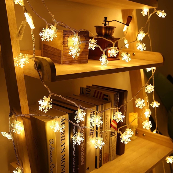 14 LED Snow Flake Fairy Lights Waterproof Indoor Outdoor for Decoration (Warm White)-Free Size