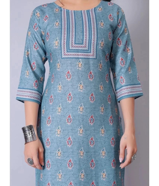 RIAANA Cotton Blend Printed Straight Womens Kurti - Blue ( Pack of 1 ) - None