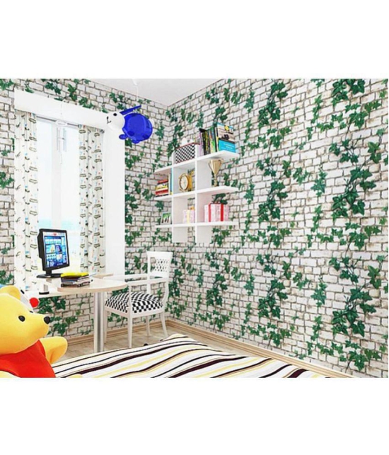 Gatih - 3D Brick Decals Floral & Botanical Peel and Stick Wallpaper ( 40 x 500 ) cm ( Pack of 1 )