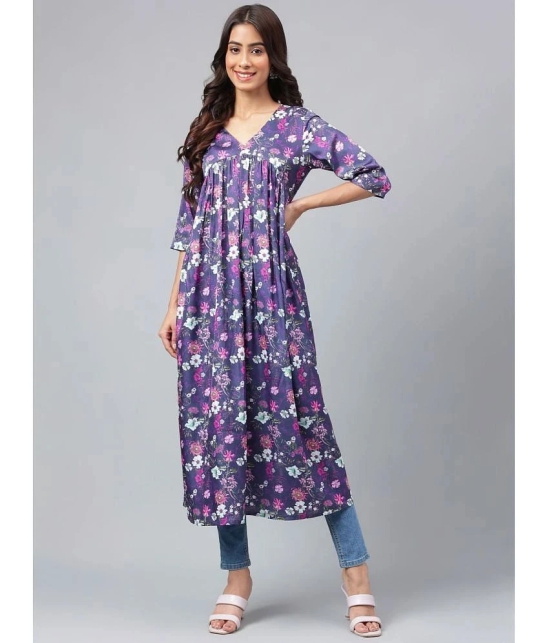 Janasya - Navy Blue Satin Womens Flared Kurti ( Pack of 1 ) - None