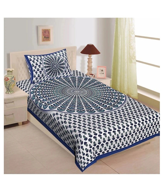 Uniqchoice Cotton Single Bedsheet with 1 Pillow Cover ( 229 cm x 153 cm ) - Blue