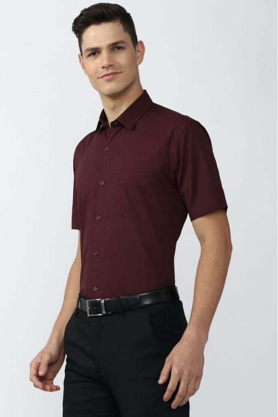 Men Maroon Regular Fit Formal Half Sleeves Formal Shirt