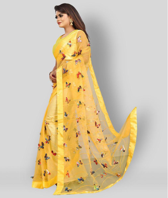 Gazal Fashions - Yellow Net Saree With Blouse Piece (Pack of 1)