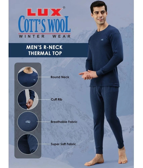 Pack of 2 Lux Cottswool - Blue Cotton Blend Mens Thermal Tops - None