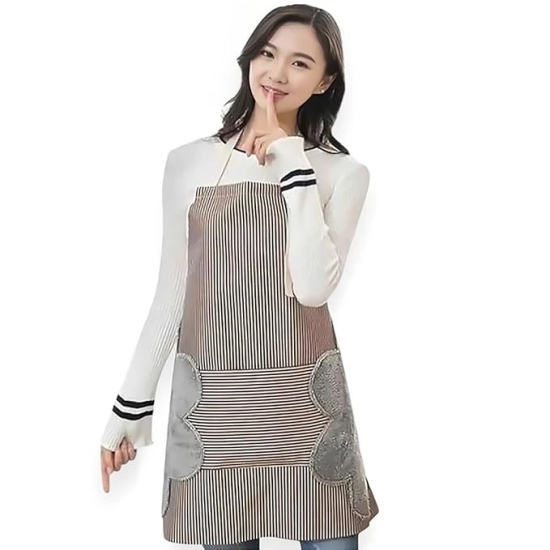 Waterproof Unisex Strips Kitchen Apron with Center Pocket and Both Side Stitched Towel, Adjustable Neck Belt with Plastic Buckle Pack of 1