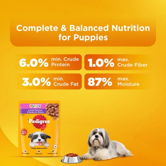 Pedigree Puppy, Chunks In Gravy Lamb Wet Young Dog Food, 70 Gm