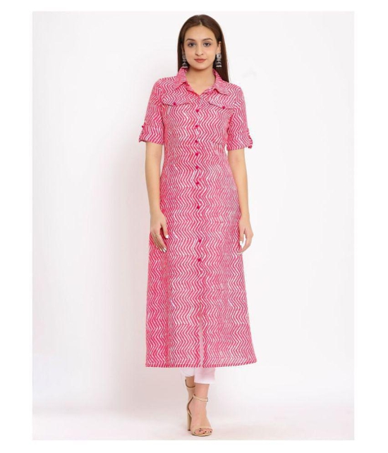 FabbibaPrints - Pink Cotton Blend Women's A-line Kurti ( Pack of 1 ) - S