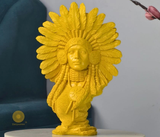 Traditional Trible Decorated Women Statue-Yellow