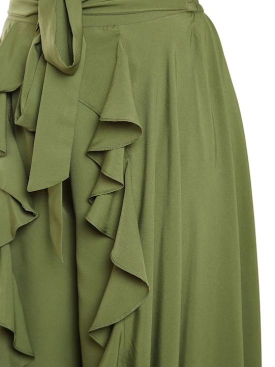 Women Olive Green Flared Solid Palazzos