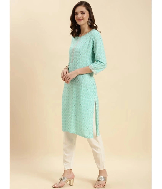 Rangita Women Sea Green Rayon Printed Knee Length Straight Kurti - None