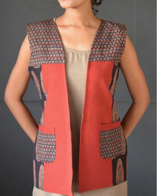 Red Regina Handcrafted Reversible Cotton Jacket For Women