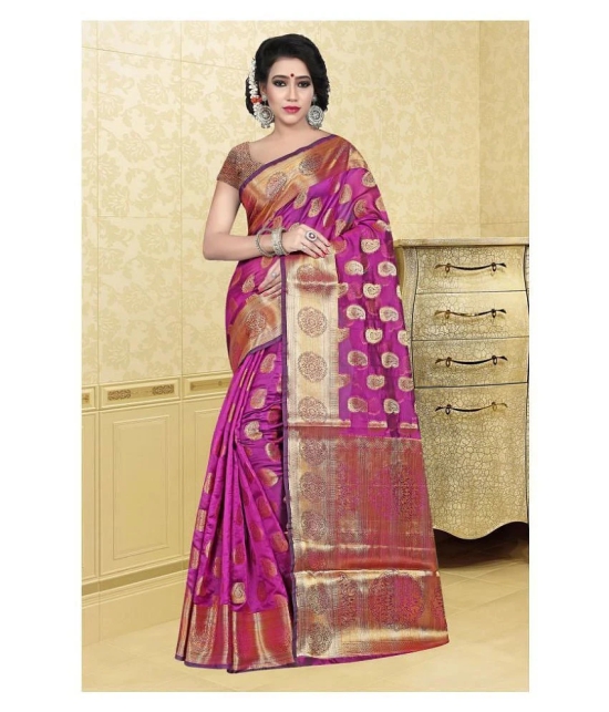 Gazal Fashions - Pink Banarasi Silk Saree With Blouse Piece (Pack of 1)