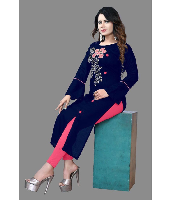 haya fashion - Navy Blue Rayon Women's Straight Kurti ( Pack of 1 ) - None