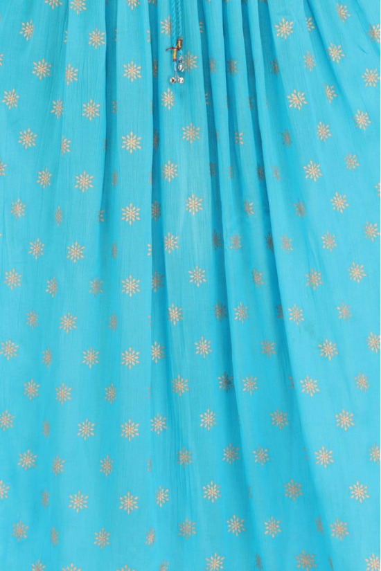 Batton-Blue Long Skirt with Golden Printed Bootis and Gota Border