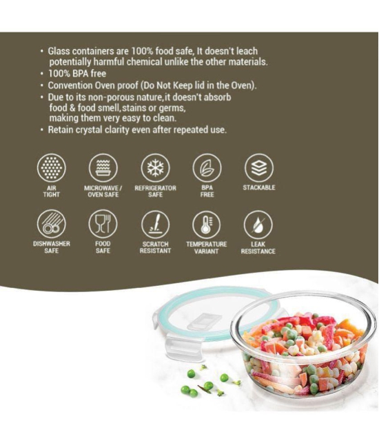 Treo By Milton Hi Borosilicate Clip Fresh Round Container, Set of 2, 400 ml Each, Transparent