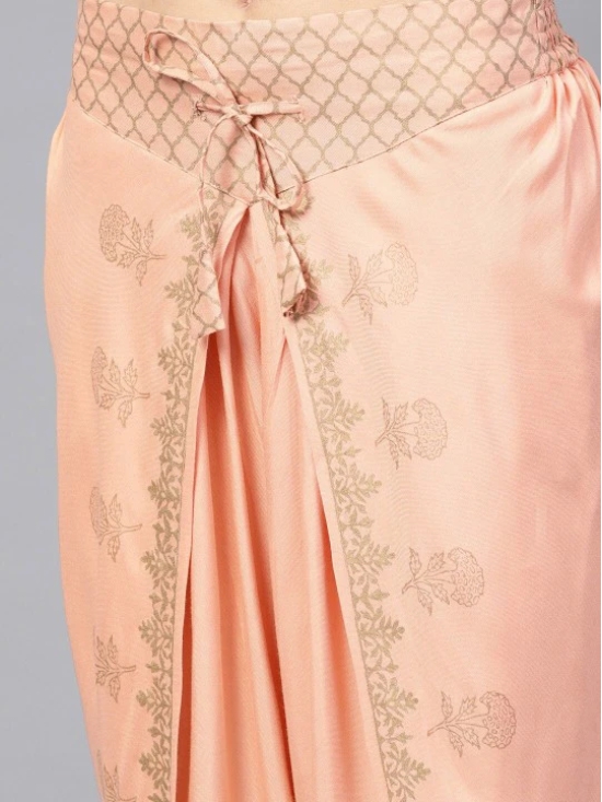 Peach-Coloured & Grey Printed Block Print Top with Dhoti Pants