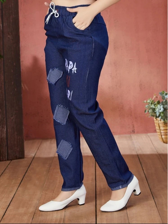 Aarika Girls Casual Wear Navy Blue Colour Text Print Denim Jeans - None