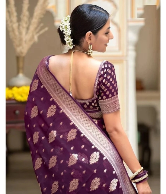 JULEE Silk Blend Embellished Saree With Blouse Piece - Purple ( Pack of 1 ) - Purple