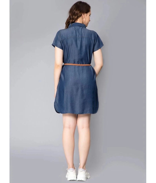 NUEVOSDAMAS Denim Solid Knee Length Womens Shirt Dress - Blue ( Pack of 1 ) - None