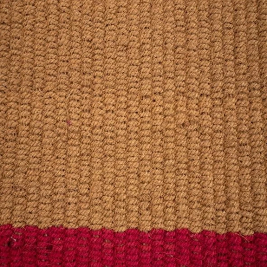 Handwoven Natural Coir Fiber Door Mat with Red and Blue Stripes