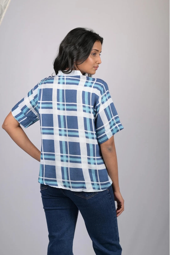 V-Neck Blue Checks Top (OTL-TPS1073)-Blue / XXL