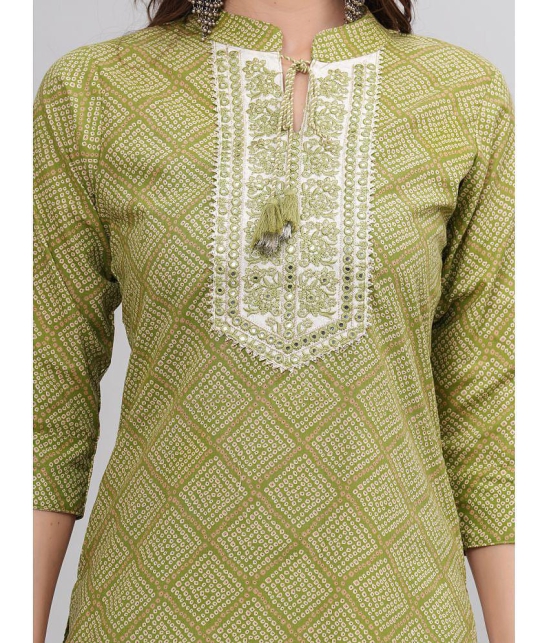 JC4U Cotton Embroidered Straight Womens Kurti - Green ( Pack of 1 ) - None