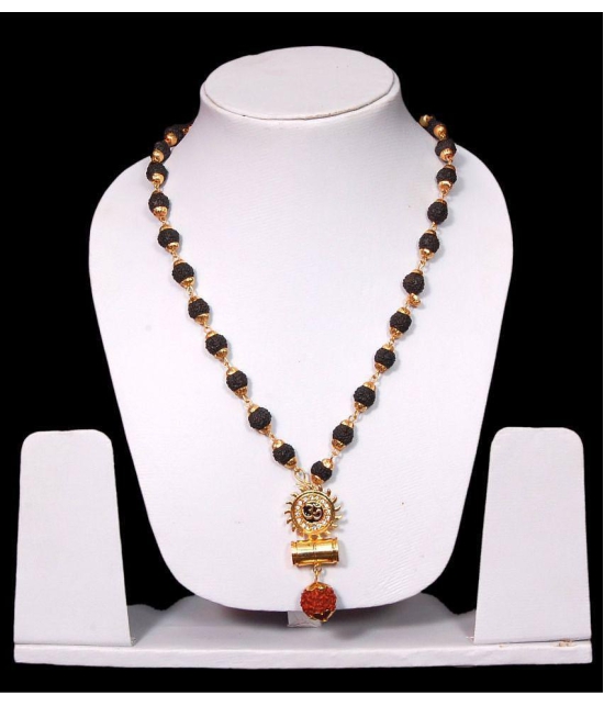 PAYSTORE Sun Shape Shiv Mahadev Damaru Locket With Gold Cap Panchmukhi Rudraksha Mala For Men/Womne - None