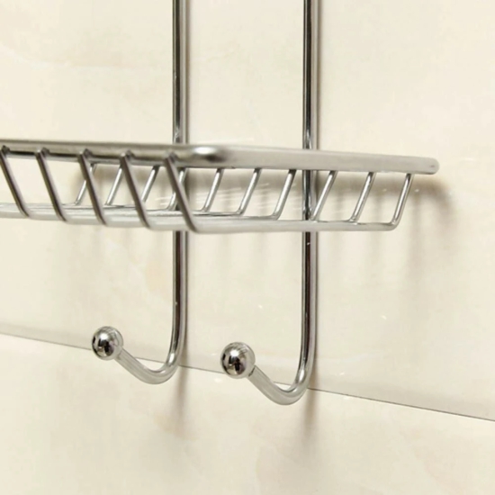 Stainless Steel Wall-Mounted 2-Layer Soap Dish with Hooks