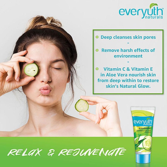 Everyuth Naturals Rejuvenating Face Pack - Cucumber & Aloe Vera, No Harmful Chemicals, 50 G Tube