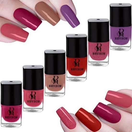 Revson Nail Lacquer | 6 ml | Long-Lasting, Glossy Nail Polish | Fast Drying, Chip Resistant For Women (Pack of 6)(M-shubhijassycombo15)