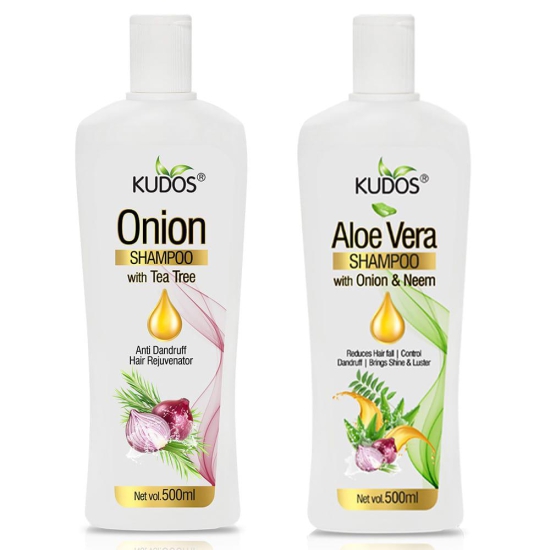 Kudos Aloe Vera Shampoo With Onion & Neem And Onion shampoo With Tea Tree | 500ml | Combo | (Pack of 2)