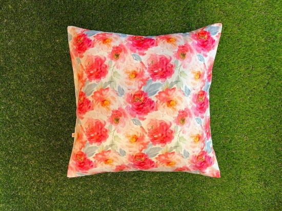 Elegant White & Rose Pink Floral Pattern Printed Cushion Cover - 16x16 Size