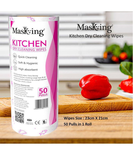 Masking Non-Woven Reusable & Washable Multi Surface Cleaner Wipes Kitchen Dry Wipes 23x21cm, 50 Pulls 180 g