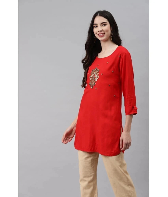 HIGHLIGHT FASHION EXPORT - Maroon Rayon Womens Straight Kurti - XL